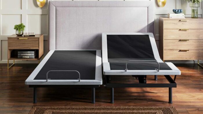 Modern bedroom with split adjustable bed and elegant decor for personalized comfort.