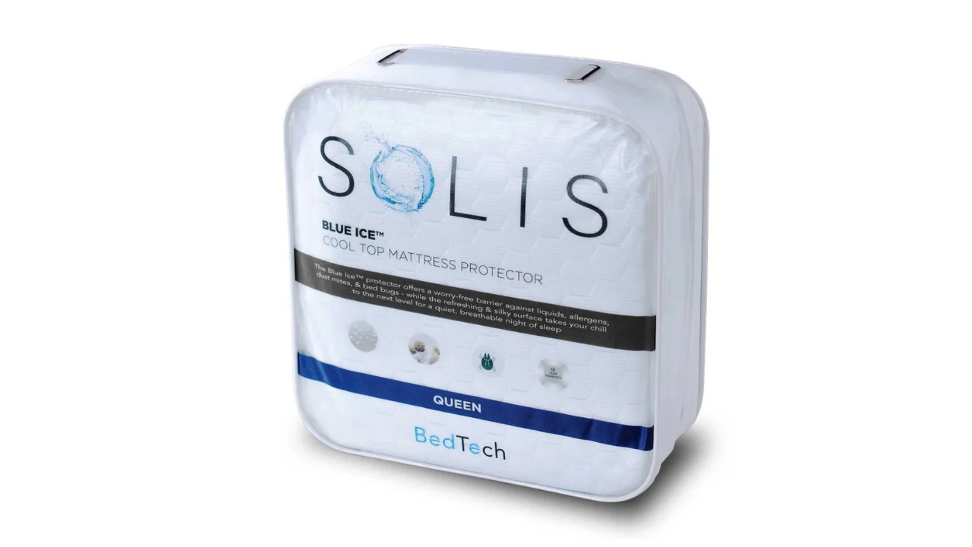 Solis Blue Ice Cool-Top Queen Mattress Protector—Waterproof, Hypoallergenic, Stylish Packaging by BedTech.