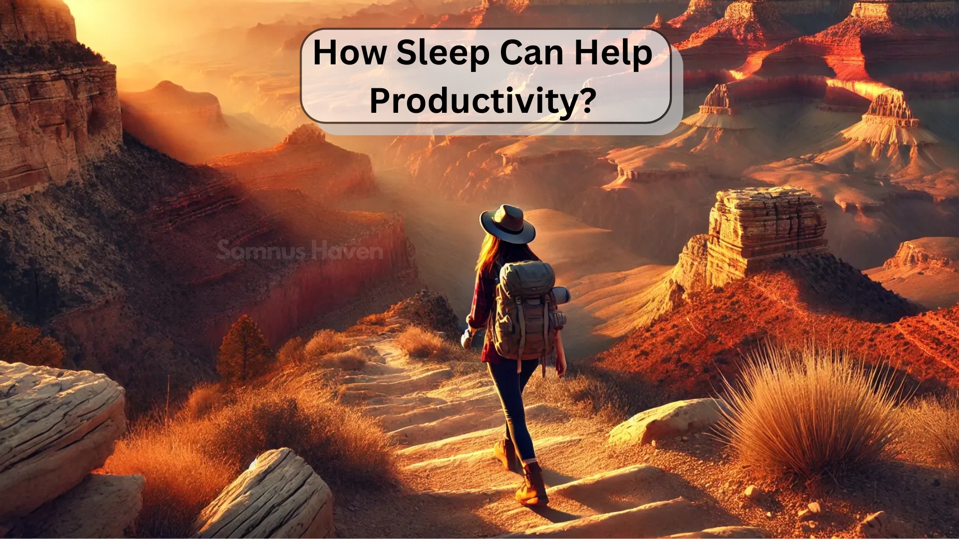 Traveler in a serene canyon sunrise: exploring sleeps role in boosting productivity.