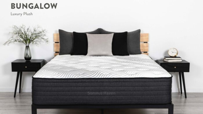 Modern bedroom with luxury plush Bungalow mattress and sleek bedside tables.