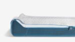 Contoured comfort pillow with memory foam, breathable fabric, and blue mesh for optimal sleep support.