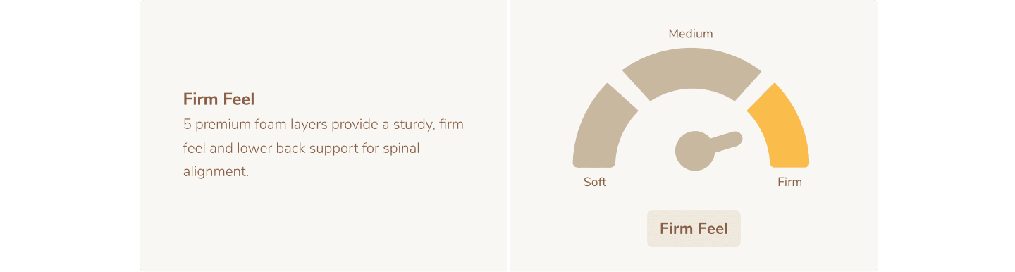 Firm mattress infographic highlighting firmness levels and benefits for spinal support.