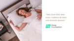 Woman relaxing on Helix Dusk Elite mattress for back and stomach sleepers; endorsed by Sleep Foundation.