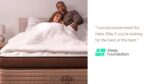 Cozy couple in bed enjoying restful sleep on Helix Elite mattress, endorsed by Sleep Foundation.