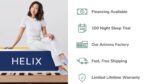 Helix mattress promo showcasing comfort, financing, trial, fast shipping, warranty; perfect sleep solution.