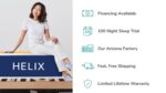 Woman on Helix mattress with sleep trial, financing, free shipping, Arizona-made quality.