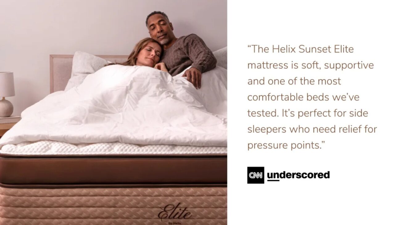 Couple rests on Helix Sunset Elite, a plush mattress ideal for side sleepers.