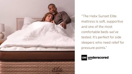 Couple rests on Helix Sunset Elite, a plush mattress ideal for side sleepers.