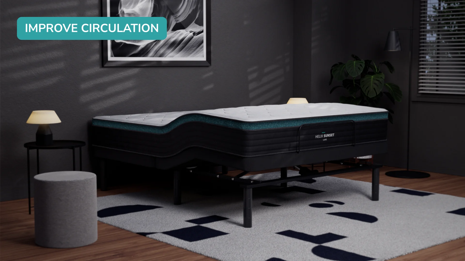 Modern ergonomic bedroom with health-focused mattress and serene design.