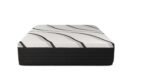 Modern mattress with white wavy top, black border, sleek design, comfort-focused, quality craftsmanship.