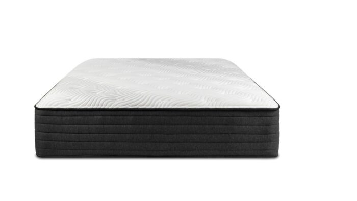 Sleek modern mattress with quilted top and dark ribbed sides for stylish comfort.