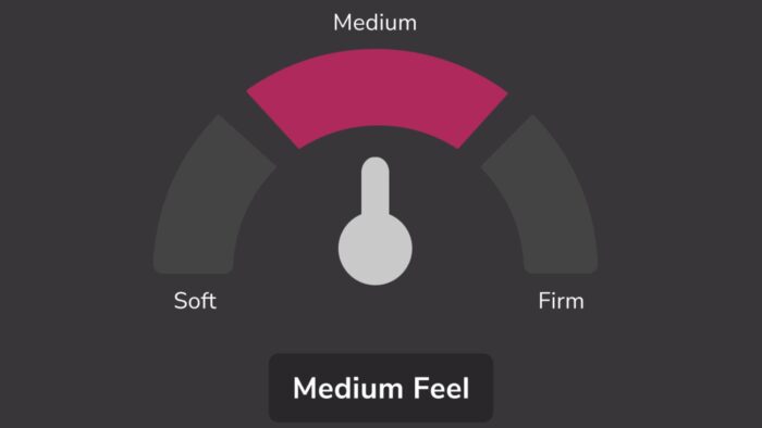 Gauge showing firmness levels—Soft, Medium (highlighted in pink), Firm; ideal for comfort products.