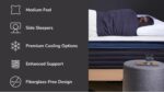 Serene bedroom with multi-layered mattress for comfortable side sleeping and cooling support.
