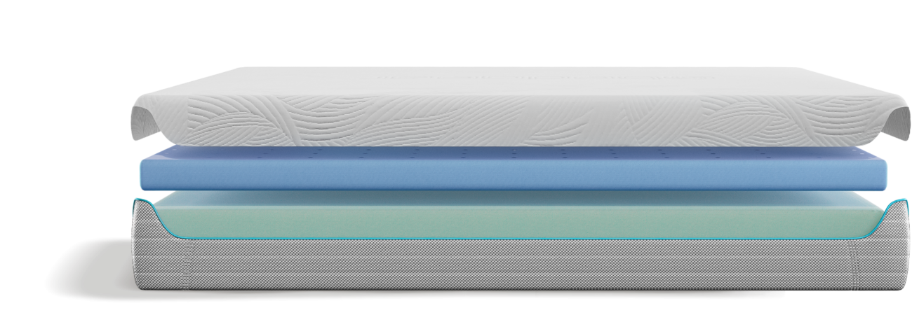 Cross-section of multi-layer modern mattress with memory foam, stability, and durability features.