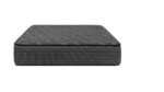 Sleek dark grey mattress with textured surface, reinforced border, and elegant embroidery.