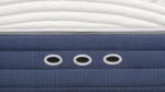 Navy blue mattress with ventilation holes and quilted top for comfort and style.