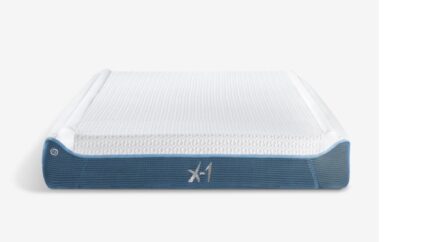 X1 Kids® Hybrid Mattress with cooling tech, blue border, breathable top, and rounded edges.