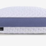 Modern oval pillow with textured comfort, lavender accents, and cooling mesh sides. Perfect for sleep.