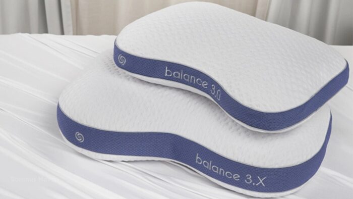 Ergonomic pillows for neck support, balance 3.0 and 3.X, with breathable fabric and blue trim.