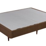 Minimalist brown upholstered bed frame with wooden legs, blending modern comfort and style.