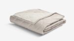 Luxurious beige blanket with quilted and sherpa textures for warmth and style.