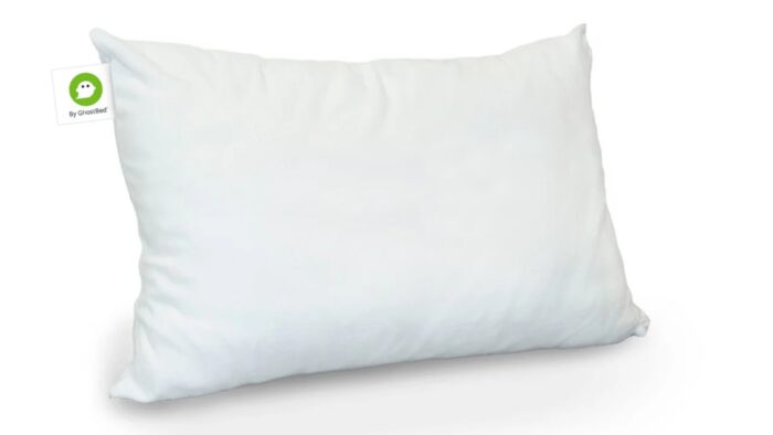 Eco-friendly white pillow with plush comfort and minimalist design, ideal for bedrooms or living spaces.