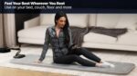 Young woman practicing wellness on ergonomic mat in stylish living room.