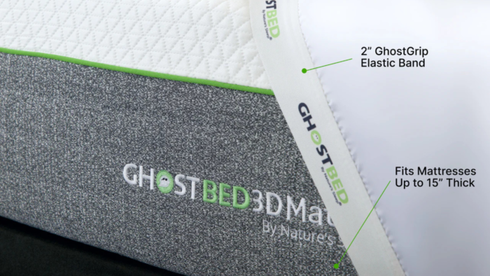 GhostBed 3D Mattress Protector with breathable quilted top and secure GhostGrip Elastic Band.