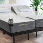 Modern dual adjustable GhostBed Luxe mattresses with remotes, enhancing bedroom comfort and style.