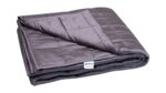Silky deep purple quilted blanket with luxurious, warm texture and elegant design.
