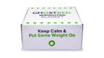 GhostBed Weighted Blanket Box: Modern Design, Comfort, and Fun Branding with a Playful Slogan.
