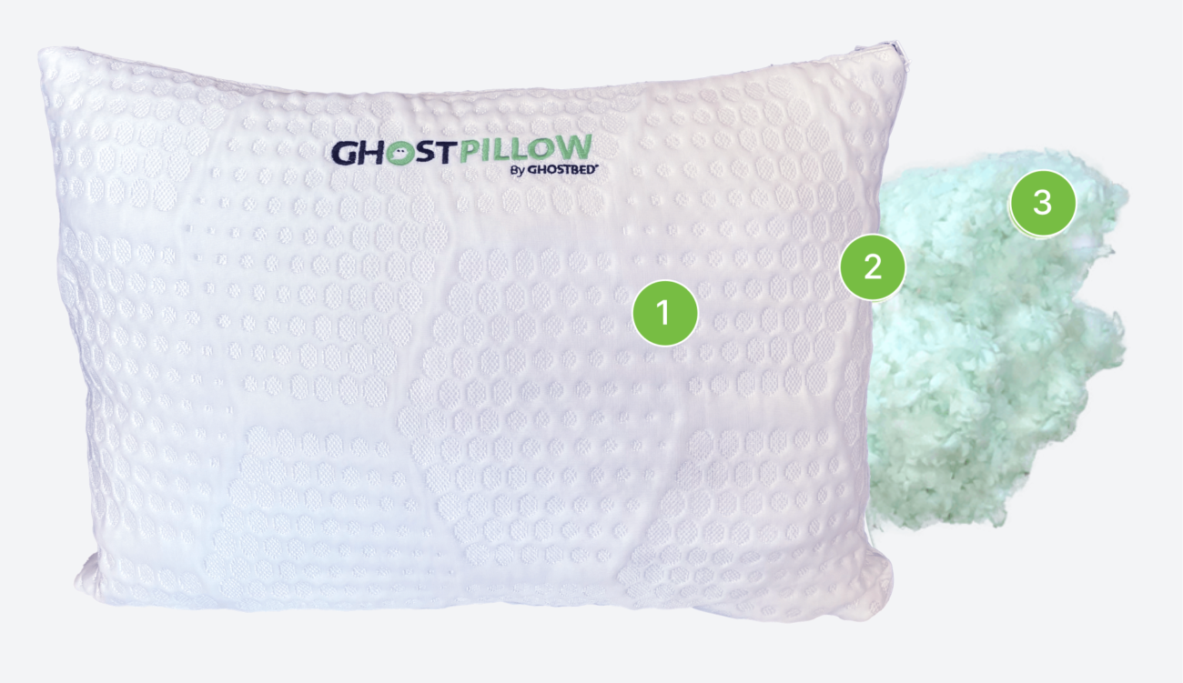GhostPillow by GhostBed with airflow texture and adaptive support for a customizable sleep experience.