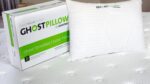 Ghost Pillow by Ghostbed: Luxury comfort, white texture, supportive, breathable, serene sleep setup.