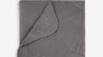 Gray weighted blanket, soft texture, precise stitching, enhances comfort and modern home décor.