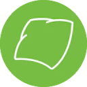 Green circle icon with abstract white paper, symbolizing creativity and innovation.