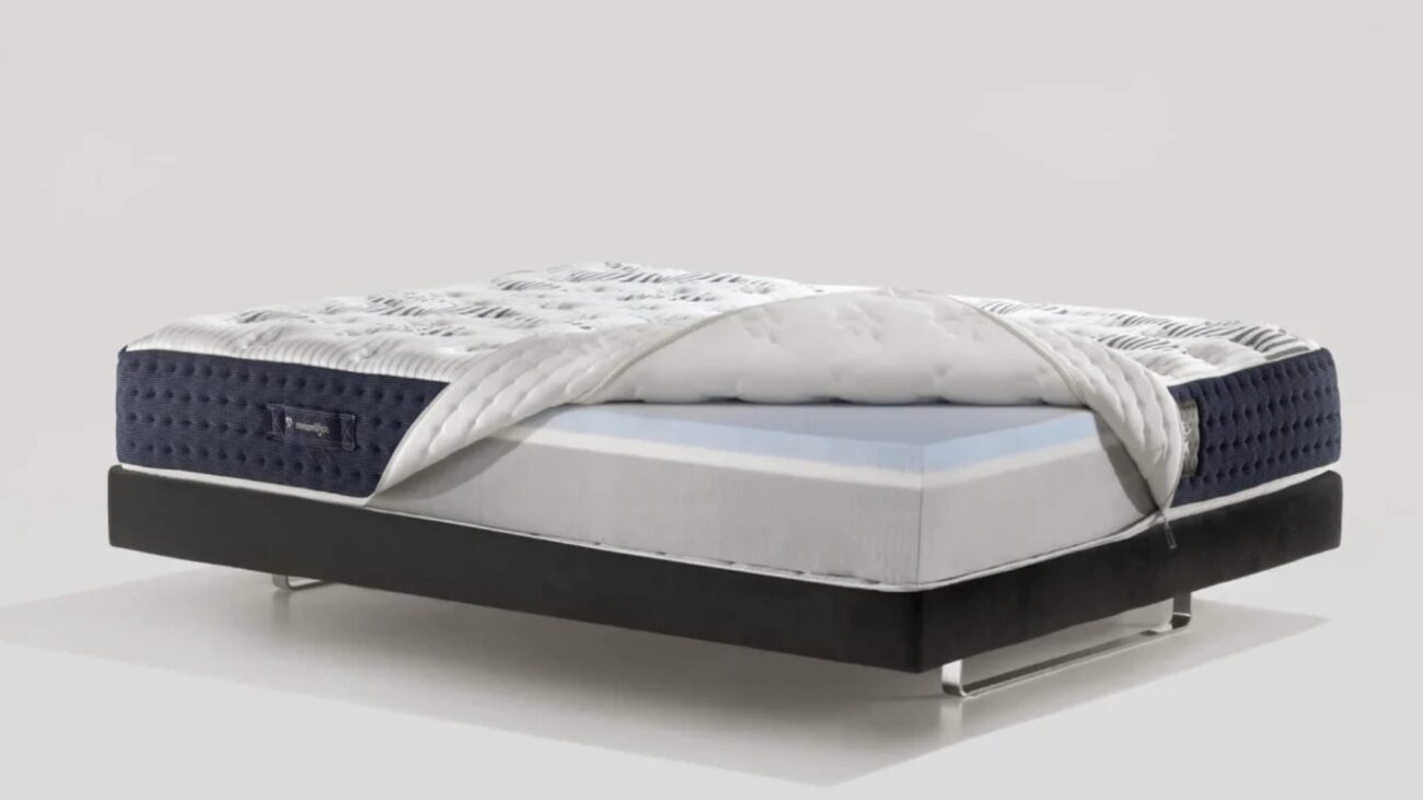 Contemporary luxury mattress with quilted top, hybrid design, and breathable technology.
