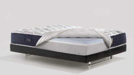 Contemporary luxury mattress with quilted top, hybrid design, and breathable technology.