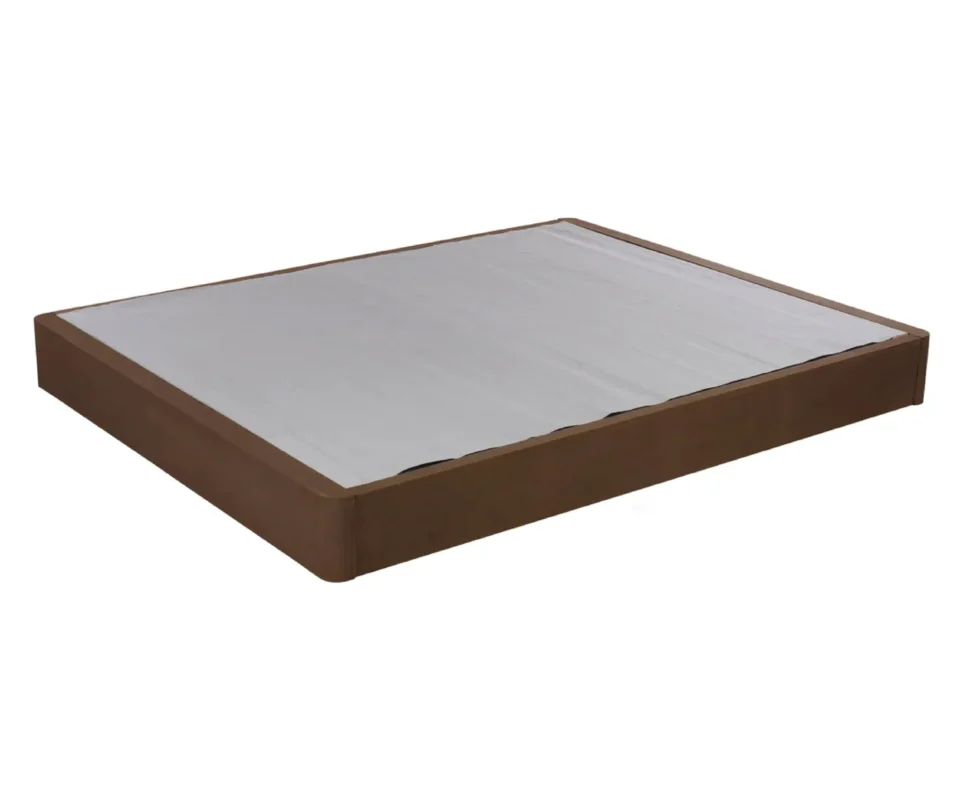 Modern mattress with brown border and smooth top for versatile, comfortable bedroom aesthetics.