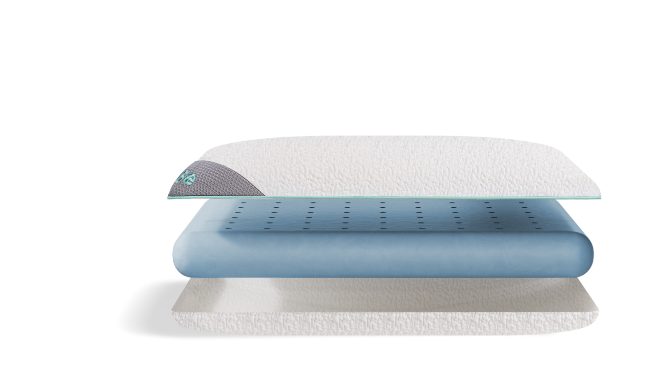 Cross-section of multi-layered mattress highlighting comfort, support, airflow, and durability features.