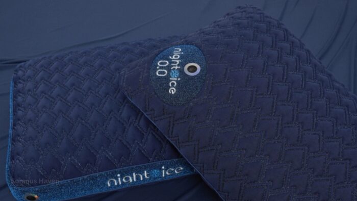 Navy blue Night Ice cooling pads with textured design for enhanced comfort and sleep quality.