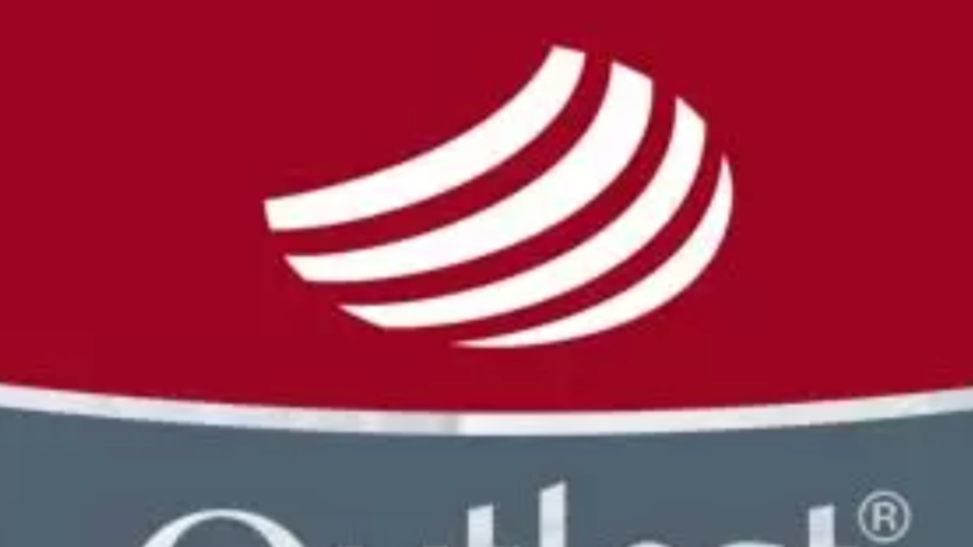 Modern logo with curved lines and brand name on red background, featuring dynamic, innovative design.