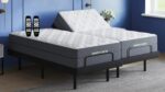 Modern split adjustable mattress with dual remotes in a cozy, tech-savvy bedroom.