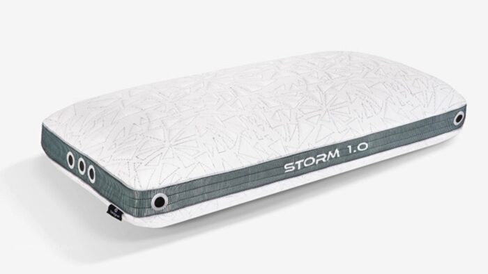 Storm 1.0 Pillow: Modern design, cooling vents, leaf pattern, sleek comfort for better sleep.