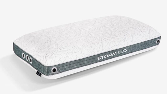 Sleek white Storm 2.0 pillow with cooling vents, modern design, and advanced comfort features.