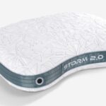 Ergonomic STORM 2.0 pillow with contour support, geometric pattern, and cooling ventilation.