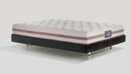 Luxury tufted mattress on sleek frame enhances modern bedroom decor.