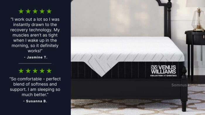 Venus Williams mattress in modern bedroom; high comfort for active lifestyles.