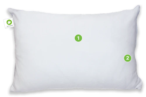 White rectangular pillow with green markers on black background, modern and minimalist design.