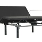 Minimalist black metal adjustable bed frame with ergonomic backrest and manual adjustment handle.