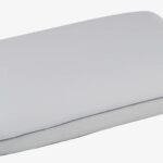 Gray orthopedic pillow for restful sleep in all positions; sleek design suits any bedroom decor.